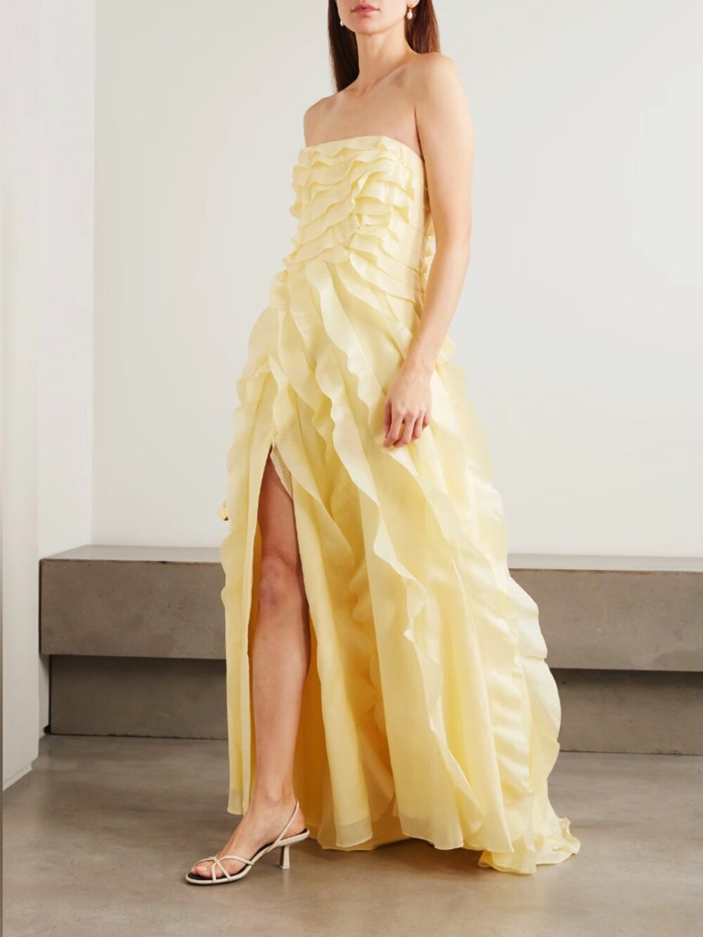 AJE. Allairie strapless ruffled shirred faille gown
